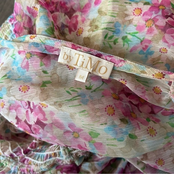 byTimo Floral Smocked Chiffon Mini Dress Sz M - Picture 9 of 10